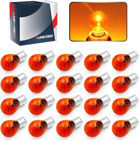 vehicode 7506 p21w لمبة العنبر الأصفر بدوره إشارة ضوء الفرامل 12 فولت 1156 1156a 1156na الهالوجين المتوهجة ba15s استبدال قاعدة لمصباح الوامض الأمامي الخلفي للسيارة والدراجة النارية (20 حزمة) in Kuwait