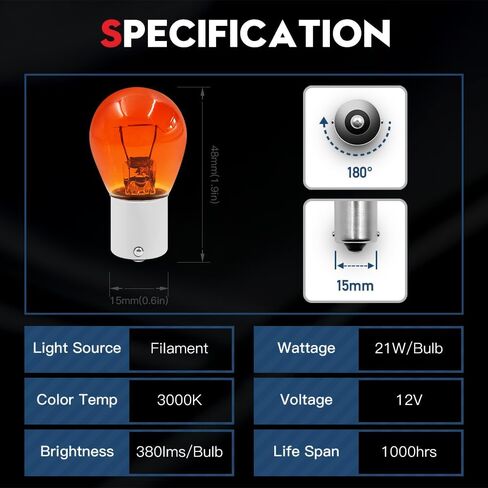 vehicode 7506 p21w لمبة العنبر الأصفر بدوره إشارة ضوء الفرامل 12 فولت 1156 1156a 1156na الهالوجين المتوهجة ba15s استبدال قاعدة لمصباح الوامض الأمامي الخلفي للسيارة والدراجة النارية (20 حزمة) in Kuwait