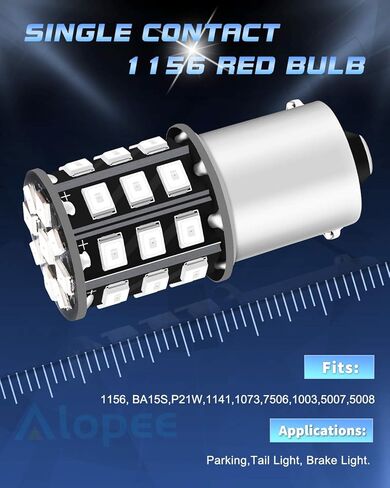 Alopee 1156 LED لمبة حمراء، ساطعة للغاية 1156 LED لمبة ضوء الفرامل لـ 1156 1141 1003 BA15S أضواء المصباح التقليدية، أضواء الفرامل 33SMD 2835 رقائق، DC/AC 12-24V، حزمة من 2 in Kuwait