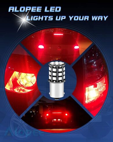 Alopee 1156 LED لمبة حمراء، ساطعة للغاية 1156 LED لمبة ضوء الفرامل لـ 1156 1141 1003 BA15S أضواء المصباح التقليدية، أضواء الفرامل 33SMD 2835 رقائق، DC/AC 12-24V، حزمة من 2 in Kuwait