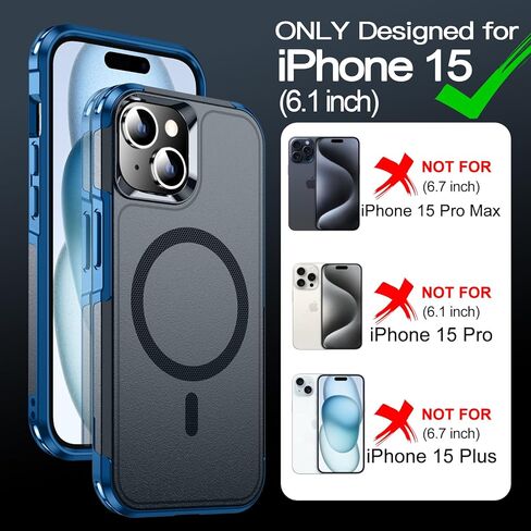 حافظة MOZOTER مغناطيسية لهاتف iPhone 15 مع [قطعتين واقي شاشة زجاجي]، [مقاومة للصدمات بطول 15 قدمًا] [متوافقة مع Magsafe] [شديدة التحمل] حافظة هاتف لهاتف iPhone 15، أزرق داكن in Kuwait
