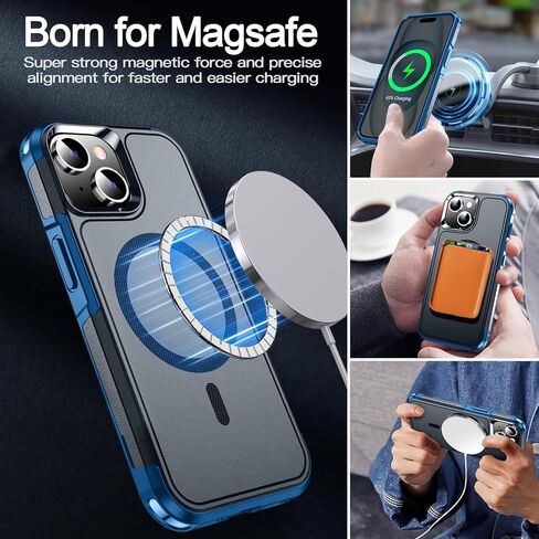 حافظة MOZOTER مغناطيسية لهاتف iPhone 15 مع [قطعتين واقي شاشة زجاجي]، [مقاومة للصدمات بطول 15 قدمًا] [متوافقة مع Magsafe] [شديدة التحمل] حافظة هاتف لهاتف iPhone 15، أزرق داكن in Kuwait