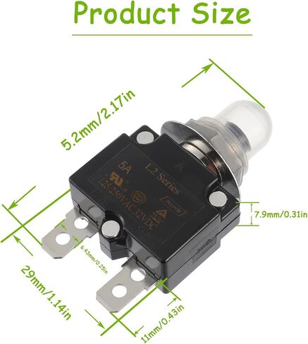 3A 5A 10A 15A 20A Manual Reset Push Button Circuit Breaker 125/250V AC 32V DC Generator Circuit Breaker with Crimp terminals and Waterproof caps kit in Saudi Arabia