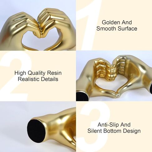 Gold Heart Hands Sculpture,Love Finger Aesthetic Boho Decor Wedding Accents Decorations, Knick Knacks Home Decor for Shelves Decor Thanksgiving Valentine's Day Gifts (Love Heart Gold) in Saudi Arabia