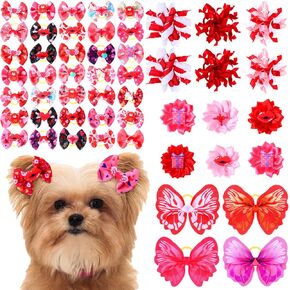 52 Pieces St Patrick's Day Bulk Dog Hair Bows with Rubber Bands St Patrick's Day Dog Grooming Shamrock Bows Holiday Irish Party Cute Pet Puppy Cat Hair Accessories