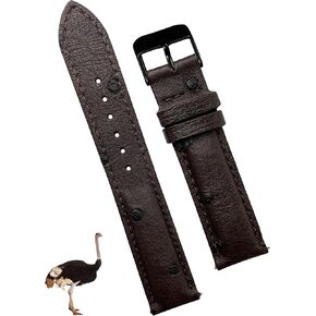 21mm Dark Brown Ostrich Leather Watch Band Men Quick Release Replacement Strap Extra Soft Handmade Wristband Stainless Steel Buckle, Father's Day Gift for Dad Son Husband DH-183B-21MM