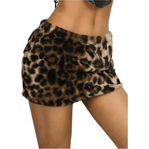 Wdirara Women's Leopard Mini Skirt Faux Fur Fur Bodycon تنورات Y2K تنورة منخفضة الارتفاع
