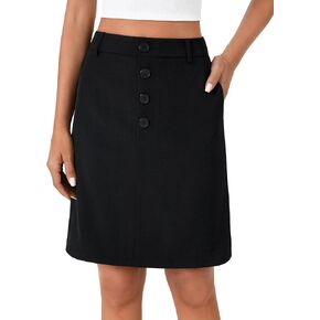 KIFOVEN Women’s Casual High Waist Knee Length Skirt Button Basic Elastic Straight Business Suit Skirt with Pockets