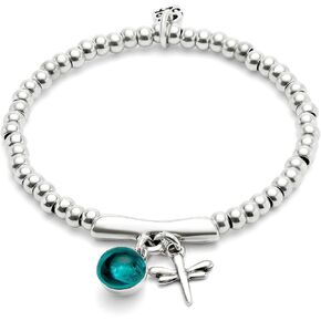 UNOde50 Sterling Silver-Plated Beaded Stretch Bracelet with Murano Glass and Dragonfly Charm, Turquoise, Ser Fascinante