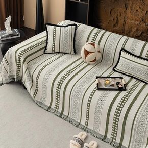 Striped Couch Cover Blankets, Boho Couch Covers, Sofa Blanket Cover for Dogs, Medium Couch Covers for Recliner and Chair, Chenille Sofa Covers Washable Sectional(1pc/Green/71 x 71")