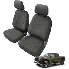 Front and Rear Seat Cover Compatible with 2015-2025 Ford F-150 2017-2025 F250/F350/F450 Crew Cab, Heavy Duty Cationic Linen Fabric Seat Protector, Charcoal