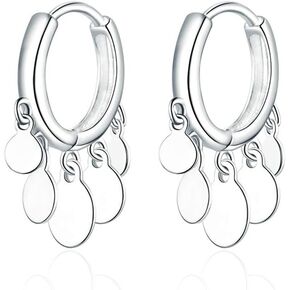 SLUYNZ 925 Sterling Silver Disc Earrings Huggie Hoop for Women Teens Coin Hoop Earrings Cluster Drop Earrings Tassel