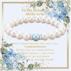 Something Blue Gift for Bride, Bridal Shower Gifts for Bride to be White Pearl Bracelet, Anniversary Gift Meaningful Card Party Wedding Accessories