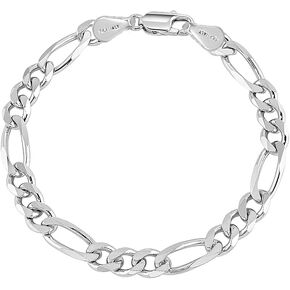 Charmsy Solid 925 Sterling Silver Figaro Link Chain Bracelet | Italian 4mm Diamond-Cut Figaro Chain Bracelet for Women Men (7, 7.5, 8, 8.5, 9 Inches), Made in Italy