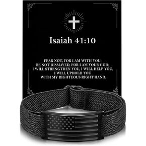 Christian Bible Verse Bracelets for Mens Women, Adjustable Strap Elastic American Flag Patriotic InspirationaI Jesus Bracelet Christian Gift for Man Faith Over Fear,Graduation Gifts for Him