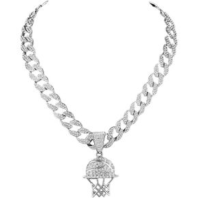 Miami Cuban Pendant Necklace, Ice Out Chain, Sport Fan, Hip-Hop Jewelry for Men Women, 20inch