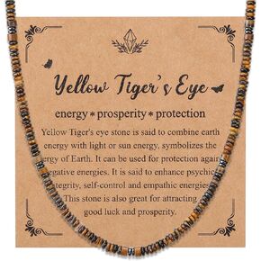 Top Plaza Healing Crystal Tigers Eye Stone Necklace for Men Natural Gemstone Beaded Necklaces Handmade Stress Relief Balance Protection Amulet Necklace Jewelry Gifts in Kuwait