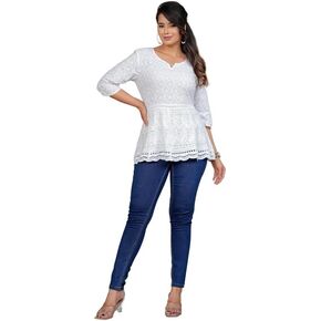 JG JAI GOVINDAM Indian Hand Embroidered Chikankari Cotton Short Top Tunic Kurti Shirt for Women