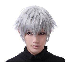 Anime Men Short Curly Multifunction Fluffy Layered Cosplay Costume Heat Resistant Fibre Wig (silver gray)