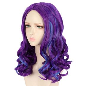 Yuehong Women Long Curly Purple Wig Anime Party Cosplay Costume Hair Hair Abibers Daily Fashion Party Party Party Party