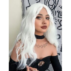 Long Curly Wavy White Wig for Women Girls Halloween Costume,Natural Synthetic Hair Replacement Wig for Movie Anime Character Cosplay Costume | Compatible with Elf Fairy Wig or Men Witch Wig