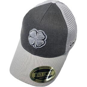 Black Clover Standard Two Tone Vintage 35 Adjustable Hat, Black Hat/3D Grey Clover/Black Trim Felt Patch