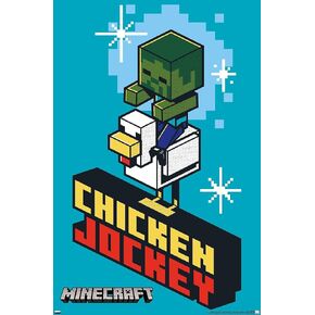 Trends International Minecraft - Chicken Jockey Wall Poster, 34L x 22.4W, Unframed Version
