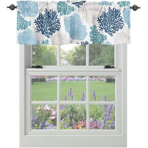Nautical Coastal Curtain Valance for Windows Ocean Coral Rod Pocket Valance Window Treatments 1 Panel Beach Themed Blue Short Curtains for Kitchen Windows Bathroom Bedroom 42 x 12 inch