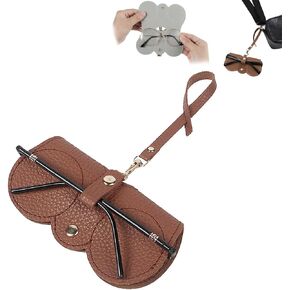 3 Pcs Soft Leather Sunglasses Bag, Portable Glasses Case Holder Sunglasses Pouch with Wrist Strap, Slim Glass Organizer Case