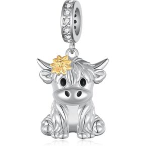 Cow Charm 925 Sterling Silver Highland Cow Charm for Bracelets Highland Cow Jewelry Gifts for Women