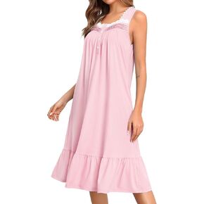 Swomog Womens Lightgowns بلا أكمام ثوب الليل الفيكتوري نوم الفستان مع الجيوب كشكش زر sleepshirt s-xxxl