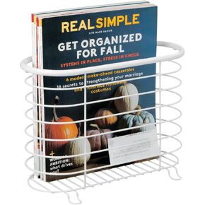 mDesign Steel Magazine Holder Storage Organizer Bin - for Bathroom, Living Room, Home Office Organization - Holds Papers, Books, Files, Folders - Omni Collection - White