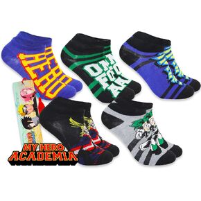 My Hero Academia Socks for Women - 5 Pairs No Show Size 4-10 Plus Bookmark | Apparel Gift Set for Women, Teens