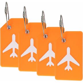 4 PCS Luggage Tags for Suitcases, Silicone Luggage Tags, Quickly Spot Baggage Tag, with Stainless Loop with Name ID Card, Perfect for The Whole Family or Frequent Travelers (Orange)