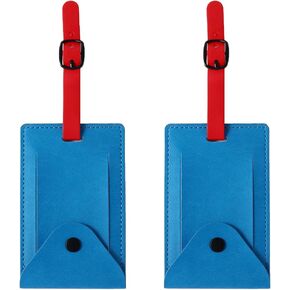 2 Pcs Luggage Tags, Pu Leather Travel Bag Tags, ID Labels with Privacy Cover, Suitcase Name Tags, for Cruise, Airplane, Backpack (Green Tag+Pink Strap)