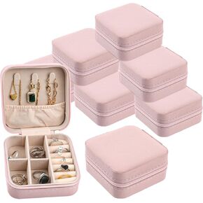 6 Pcs Travel Jewelry Case Bridesmaid Gifts Box, Small Jewelry Box Mini Jewelry Organizer, PU Leather Portable Earring Storage Box for Women Girls Bridesmaid Proposal Gifts (Pink)