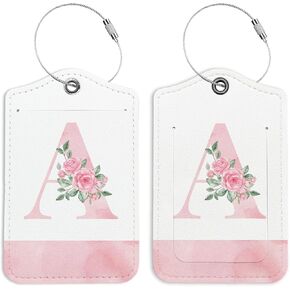 Pink Alphabet Flower Luggage Tags for Suitcases, Letter M Luggage Tag for Women, Initial Luggage Tag, Back to School, Trendy Girly 2 Pack Travel Luggage Tag, Teen Girls Gifts Suitcase Tags