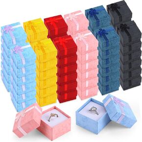 72 Pcs Bulk Ring Gift Boxes 2" x 2" Cardboard Jewelry Boxes with Ribbon Bow for Ring, Earring, Small Jewelry Gift Cases for Small Business Wedding Birthday Mother's Day Anniversary(Bright Color)