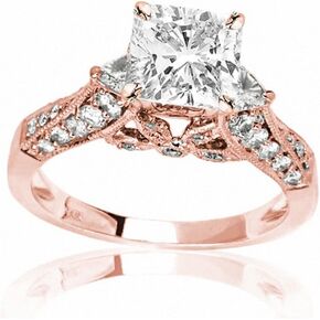 14K White Gold 1.5 Carat LAB GROWN DIAMOND Trillian And Round Cushion Cut Diamond Engagement Ring (G-H Color VS1-VS2 Clarity 0.75 Ct Center)