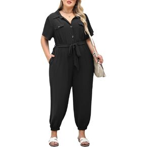 Nemidor Womens Plus Size Summer Jumpsuit Casual Dressy One Piece Outfits Long Pants Romper with Belt and Pocket 16-26 in Kuwait