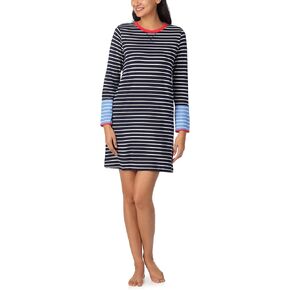 Nautica للسيدات منتصف الفتحة الرقبة الرقبة Pajama sleepshirt ، شريط بلوك شريط ، القطن القميص الناعم التنفس/رايون