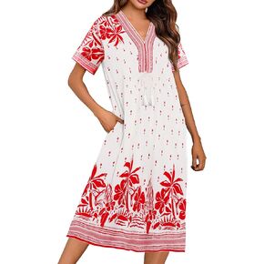 House Dresses for Women Floral Print Short Sleeve Moo Moo Nightgown with Pockets Mumu Dress Lounge Dress S-3XL