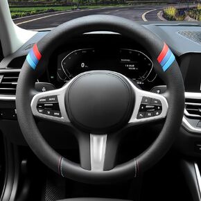 Car Steering Wheel Cover for BMW, New Nappa Leather 15 Inch Steering Wheel Cover, Comfortable, Non-Slip, Breathable for Men Women Car Interior Accessories