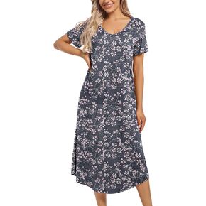 ENJOYNIGHT Womens Nightgown Short Sleeve Night Dress Long Sleepwear Gown with Pockets in Kuwait
