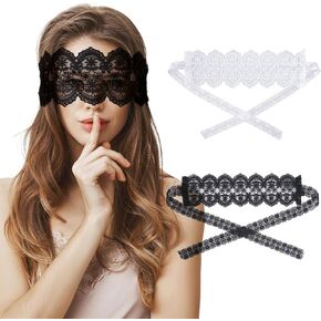 FRESHME Blindfolds Sleeping Mask Lace - 2 Pcs White Black Couples Sleep See Through Blind Folds for Women Men, Adjustable Sleeping Eye Mask Night Cover Blindfold Gift for Her Him