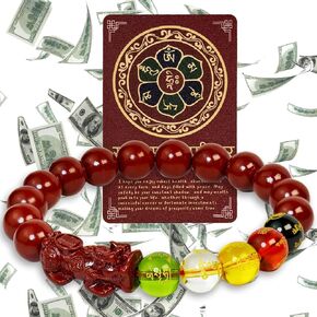 Natural Cinnabar Feng Shui Pixiu Lucky Red Rope Bracelet - 2025 Good Luck Charm Wealth Attraction Protection Amulet for Men Women Unisex Spiritual Energy Jewelry