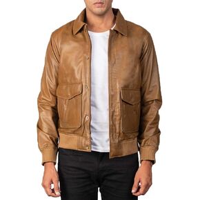 Men's Classic A2 Aviator WWII Flying Tiger Leather Jacket - Pilot Bomber Leather Jacket With Shirt Collar For Men