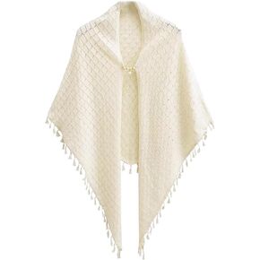 Fringed Knit Shawl Vintage Crochet Lace Scarf Cape Chinese Cheongsam Shoulder Wraps