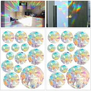 2 Sheets Window Cling, 26PCS Windows Decals to Prevent Bird Strikes, Vinyl Rainbow Sun Catcher Sticker, Bird Window Strike Prevention, No Glue Required (Round)