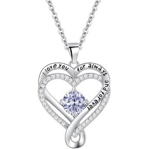 Infinity Birthstone Necklace for Women, I Love You Pendant Sterling Silver Jewelry Gift for Anniversary Birthday Valentine's Day